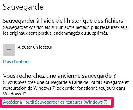 sauvegarde Windows 10
