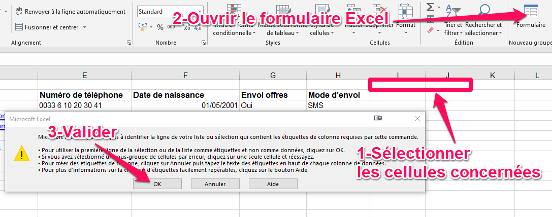 formulaire Excel