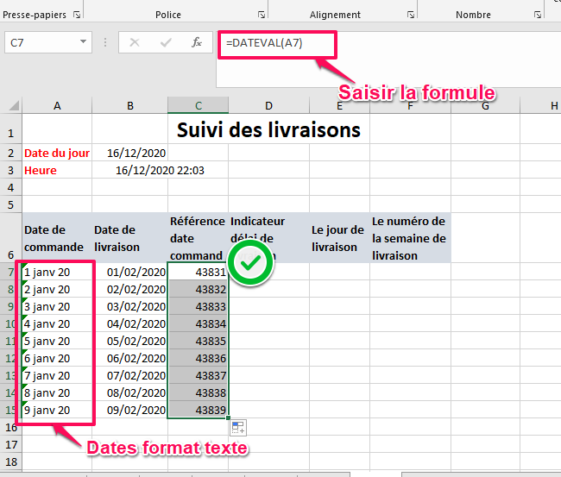 comment faire une colonne date sur excel