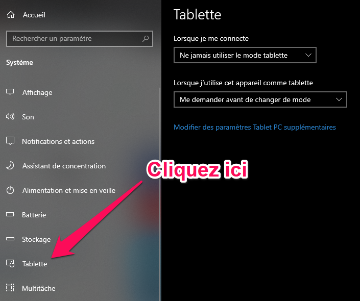 mode tablette windows 10