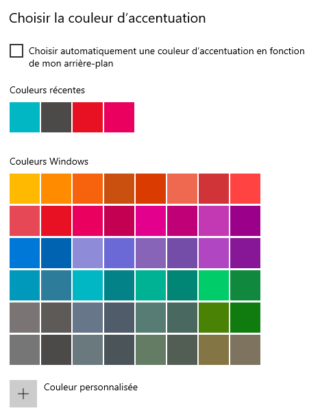 couleur menu démarrer windows