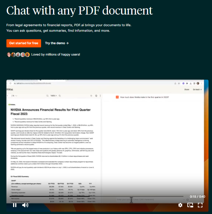 Interface PDF.ai permettant de modifier un PDF gratuitement avec intelligence artificielle